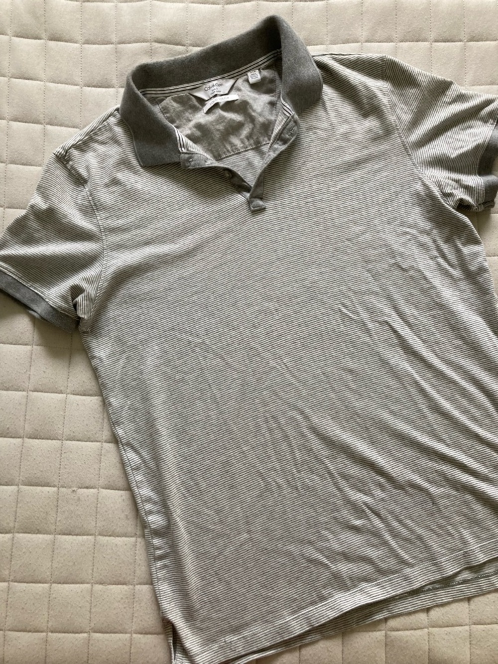 Calvin Klein Men's Light Gray Thin-Stripe Polo